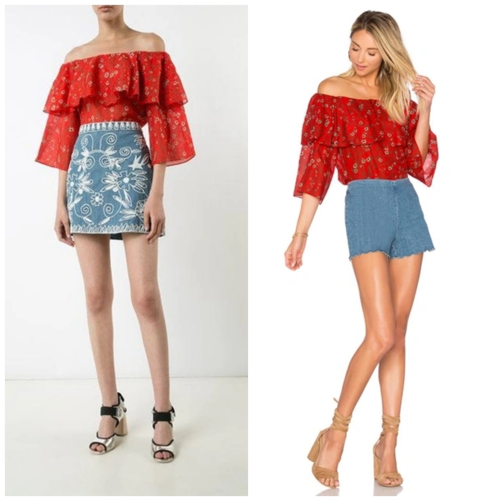 Alice + Olivia Meagan Dainty Daisy ruffle top XS